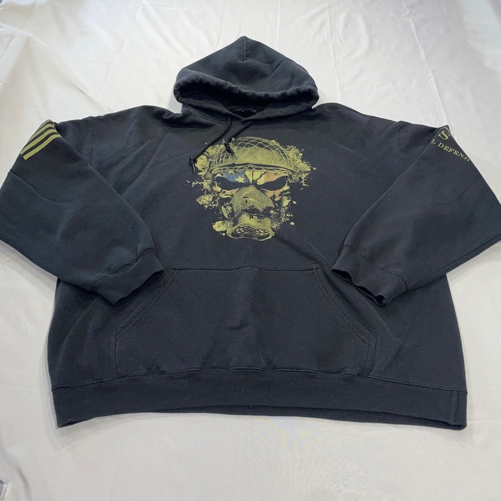 Grunt Style Mens XL Gas Mask Graphic Hoodie Black Military Flag Sweatshirt